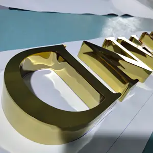 Segno del muro dell'azienda specchio finito in acciaio inossidabile in metallo segno di lettere oro titanio 3D lettere segno per arredamento aziendale