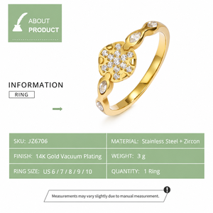 แหวนเพชรซิคอนทรงกลม สแตนเลสสตีล ชุบทอง 14K แบบสุญญากาศ สีทอง/สีเงิน ดีไซน์ฉลุลาย - Product Image 2