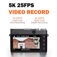 Kamera Video Digital 5K 64MP Lensa Ganda dengan Autofokus, Layar Sentuh HD IPS 3.6'', Lampu LED Tersembunyi, Kamera Web