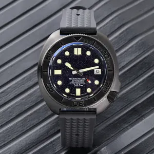 Horloge Heren Machinical Automatische Nh35 Japanse C3 Lichtgevende Saffier Glas Pvd Black Warrior Case Star Kanagawa Wave Marinemaster