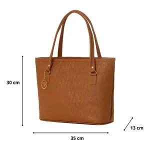 Sac fourre-tout pour femme Fana M3812 en cuir camel avec logo embossé, mode toutes saisons - Product Image 4