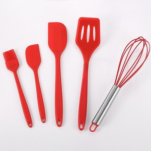 Ensemble de 5 <span class=keywords><strong>ustensiles</strong></span> de cuisson en silicone rouge résistants à la chaleur, spatule antiadhésive, fouet, pince à bords, spatule ajourée, <span class=keywords><strong>ustensiles</strong></span> de cuisine - Product Image 4