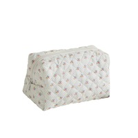 Dompet Kosmetik Wanita Berbahan Katun Motif Bunga, Organizer Tahan Air dari Poliester untuk Menyimpan Lipstik, Earphone, dan Data