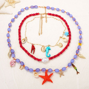 Collane Stratificate Bohemian Ocean Charm con Ciondoli a <span class=keywords><strong>Stella</strong></span> Marina, Conchiglia e Cavalluccio Marino, Collane <span class=keywords><strong>di</strong></span> Perline - Ingrosso - Product Image 5