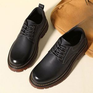 <span class=keywords><strong>Bottes</strong></span> courtes en cuir pour hommes, style Doc, épaisses et noires, en cuir véritable - Product Image 4