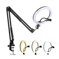 Support de microphone de bureau LED pliable avec température de couleur réglable 3000-6000K et télécommande pour éclairage de téléphone portable en direct