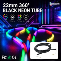 Tube néon LED flexible de 22 mm, éclairage rond en silicone noir à 360 degrés sans soudure pour la décoration de scène, de club et d'événements