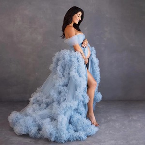 Marabou Boa Boudoir Burlesque Vestido Tul Arrugas Lujoso <span class=keywords><strong>Matrimonio</strong></span> Ropa <span class=keywords><strong>de</strong></span> novia Vestido <span class=keywords><strong>de</strong></span> mañana para fotografía - Product Image 6