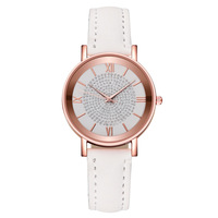 Luxuriöse Genfer Lederarmbanduhr mit Sternenzifferblatt für Damen, Mode-Römerskala mit Strasssteinen