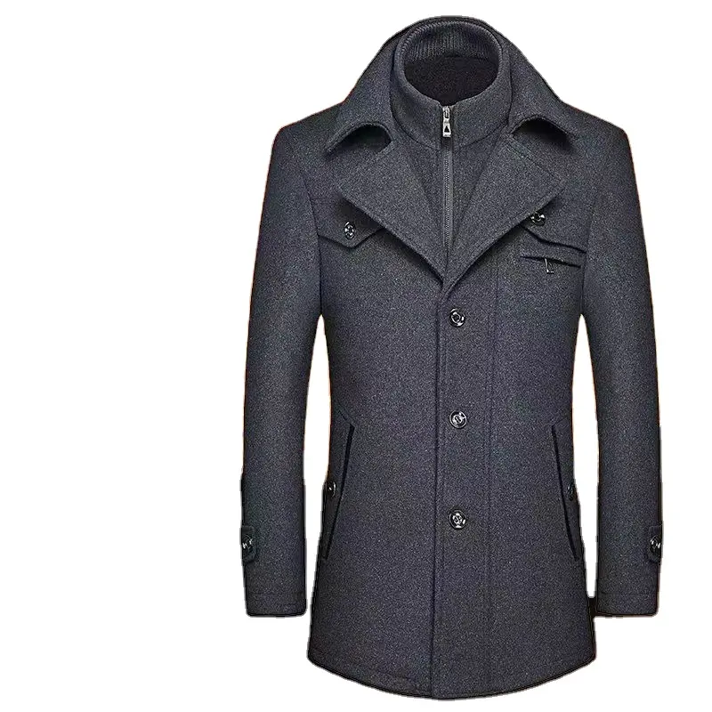 Fashion two-collar cold-proof men's coat woolen coat