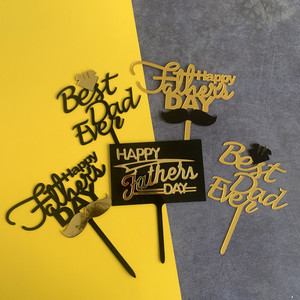 ที่เสียบเค้กอะคริลิค รูปน้ำผึ้งและน้ำหวาน สำหรับตกแต่งงานวันพ่อ งานวันเกิด ธีมหนวดดำทองคำ สำหรับคุณพ่อ - Product Image 2