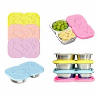 2-delige roestvrijstalen snackbox voor kinderen, BPA-vrij, lekvrij siliconen deksel, bentobox, ruimtethema, peuterlunchbox