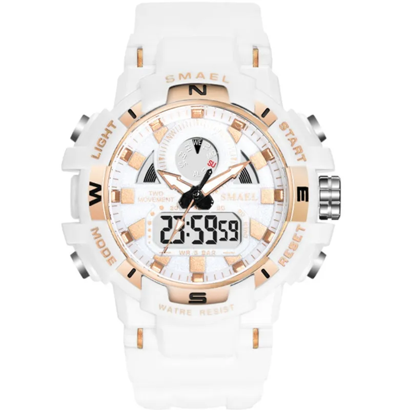 SMAELレディースウォッチホワイトファッションスポーツウォッチ子供用LEDデジタルクォーツカジュアル時計ボーイ & ガールデュアルディスプレイ腕時計