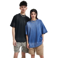 100% algodón Jersey de gran tamaño lavado ácido pigmento tinte sol desvanecido Vintage lavado sólido estampado Unisex camisetas para Hombres estilo callejero
