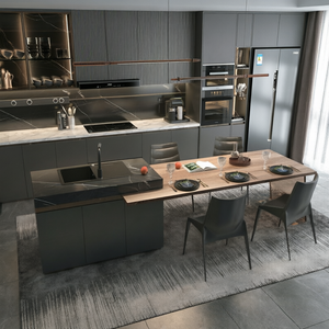 Ensemble de meubles de <span class=keywords><strong>cuisine</strong></span> modulaires haut de gamme en pierre frittée, panneaux muraux cannelés sans poignées, directement de l'usine - Product Image 3