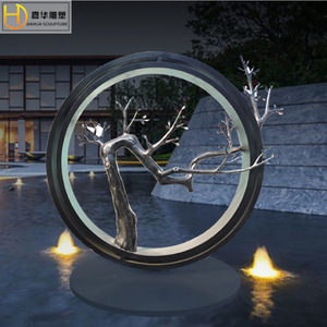 Jia Hua Abstract Circular Sculpture Stainless Steel <b>Outdoor</b> Floor Mount Metal <b>Tree</b> Branch Art Decoration - Product Image 2