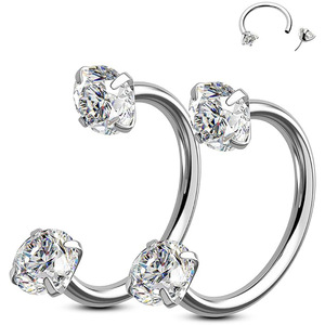 Anneau de <span class=keywords><strong>piercing</strong></span> fer à cheval en acier inoxydable 316L avec zircone cubique sertie à <span class=keywords><strong>double</strong></span> griffe, barbell incurvé pour nez, lèvre, <span class=keywords><strong>tragus</strong></span> et hélix - Product Image 1