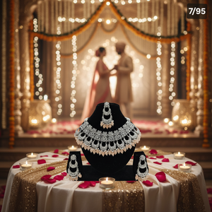 Jewelemarket <b>Silver</b> Plated Peach Fine Jewelry <b>Set</b> 11151679PE Choker <b>Necklace</b> with Crystal Stone and Pearls - Product Image 3