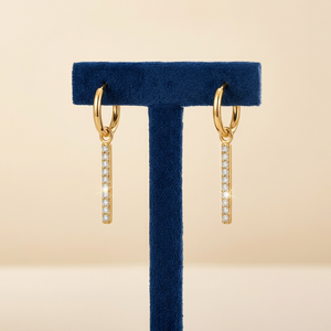 Gold Vermeil Sterling <b>Silver</b> <b>Huggie</b> Earrings – Sparkling Pave Bar Drop Design for Women - Product Image 3