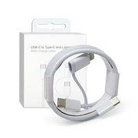 Cable de Transferencia de Datos 2 en 1 USB-C a Tipo-C + L de 1M con Revestimiento de Nailon y Carga Rápida PD de 60W para iPhone 12/13/14/15/16/17