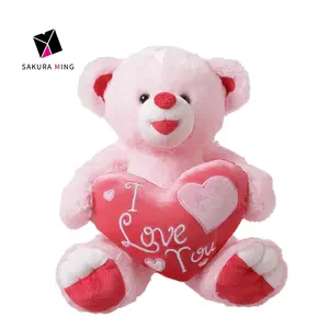 custom OEM Happy Valentine Bear 9.8" Animal Plush White with Red Message Pillow Valentines Day Gifts Plush Toys