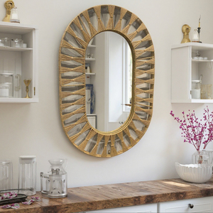 <span class=keywords><strong>Espejo</strong></span> de pared de <span class=keywords><strong>cuerda</strong></span> de ratán ovalado de casa de campo único creativo decoración del hogar tocador moderno <span class=keywords><strong>espejo</strong></span> montado colgante - Product Image 1