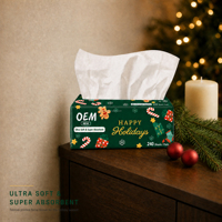 Mouchoirs en papier doux en gros avec logo personnalisé, thème Noël, mouchoirs de poche imprimés, emballage en vrac