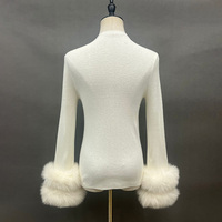 Meilleure Vente Pull Couleur Unie Automne Hiver Femme Doux Tricot Avec Véritable Fourrure de Renard