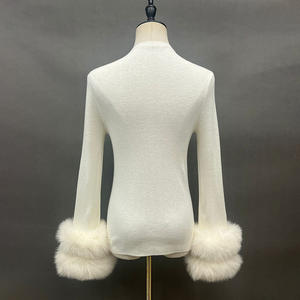 Maglione Pullover da <span class=keywords><strong>Donna</strong></span> in Tinta Unita Autunno Inverno di Grande Successo in Morbida Maglia con Vera Pelliccia di Volpe - Product Image 2