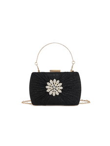 Sac de soirée carré noir original Bell pour femme, pochette élégante personnalisée avec chaîne en diamant, luxueux et scintillant, haute qualité, idéal pour mariage et fête - Product Image 3