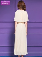 FMY64774 Robe d'été plissée taille empire ajustée style vintage avec bordure en dentelle pour femme