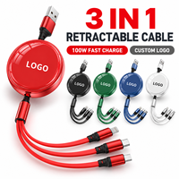 Kabel Pengisi Daya 3 in 1 Retractable Logo Kustom Berbagai Warna Kabel Data USB Portabel Hadiah Perusahaan Personalisasi Grosir