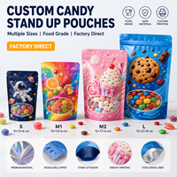 Pochette holographique personnalisée durable pour bonbons, en forme découpée, en feuille de Mylar, avec fermeture éclair refermable, pour sucreries, chocolats et bonbons gélifiés