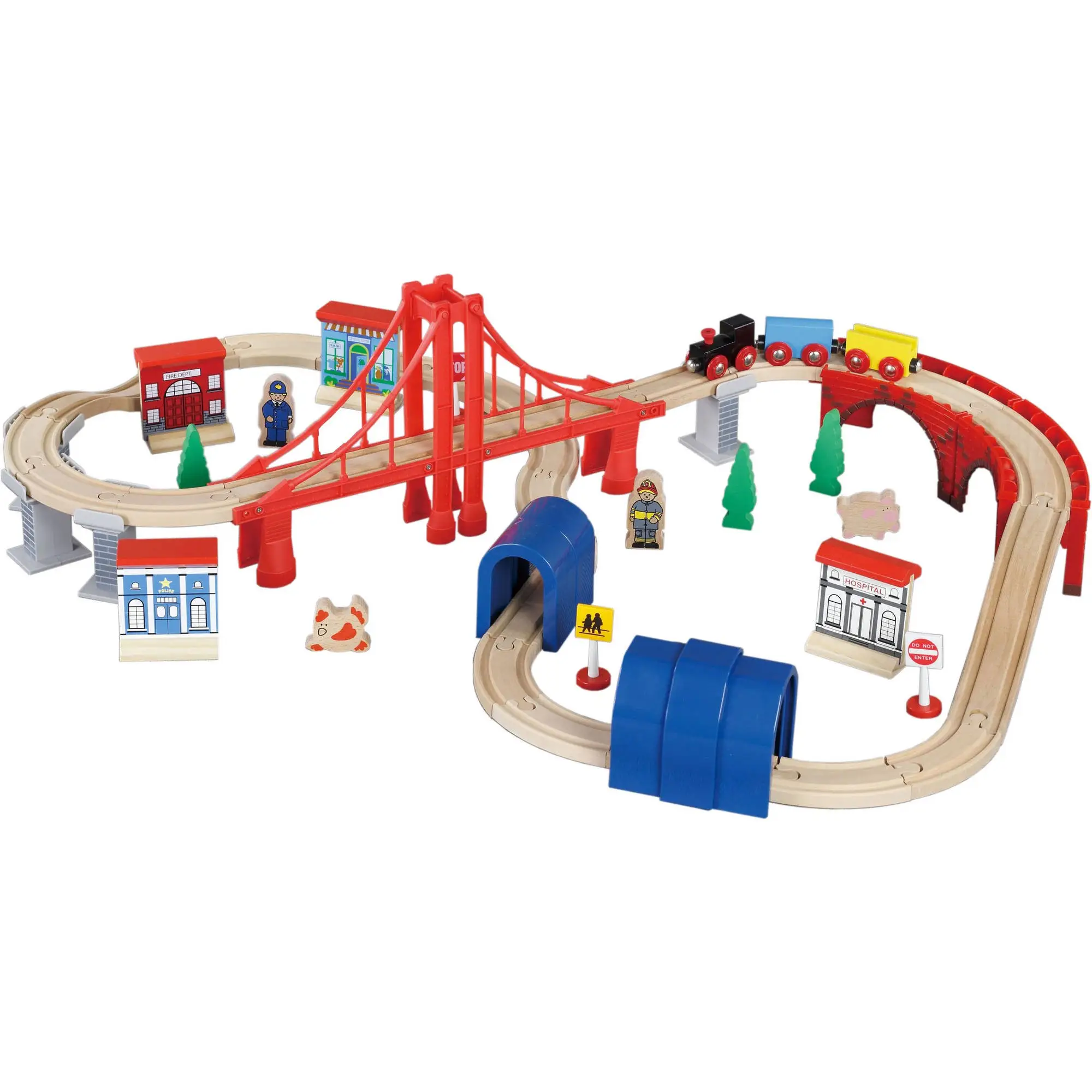 New arrival kids educational 70 pcs accessories building wooden train toy set for toddler train toy