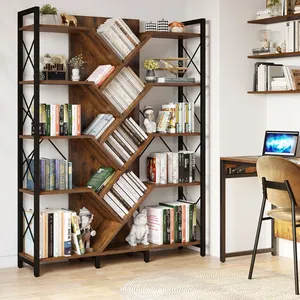 Estantería <span class=keywords><strong>de</strong></span> <span class=keywords><strong>madera</strong></span> <span class=keywords><strong>de</strong></span> 70 "H X 54" W con marco vertical <span class=keywords><strong>de</strong></span> acero y cinco <span class=keywords><strong>estantes</strong></span> <span class=keywords><strong>de</strong></span> <span class=keywords><strong>madera</strong></span> - Product Image 3