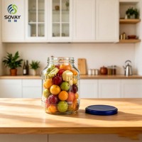 Grand pot en verre rond à motifs de 1700 ml avec ouverture filetée, idéal pour les aliments fermentés, le miel et les céréales en vrac