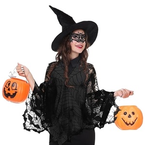 Poncho de sorcière avec chauve-souris, chapeau de sorcier pointu, cape en dentelle, ensemble d'accessoires toile d'araignée pour adulte - Product Image 1