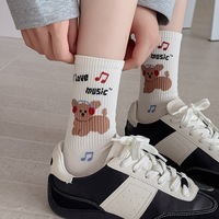 Nouvelles chaussettes d'automne et d'hiver pour femmes : chaussettes mi-mollet avec rayures, pois, dessins animés, mignon petit chien, chaussettes en coton, sans os