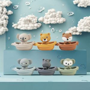 Nouveauté : Jouets de bain flottants en silicone pour bébés de 0 à 24 mois, doux, empilables, avec des animaux de dessin animé, pour la stimulation cognitive - Product Image 3