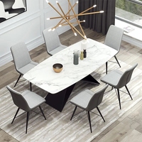 Luxuriöses Modernes Klappbares Esszimmer-Set 6-Sitzer 4 Stühle Holz-Marmor Runder Ausziehbarer Anpassbarer Tisch für Hoteleingangsbereich