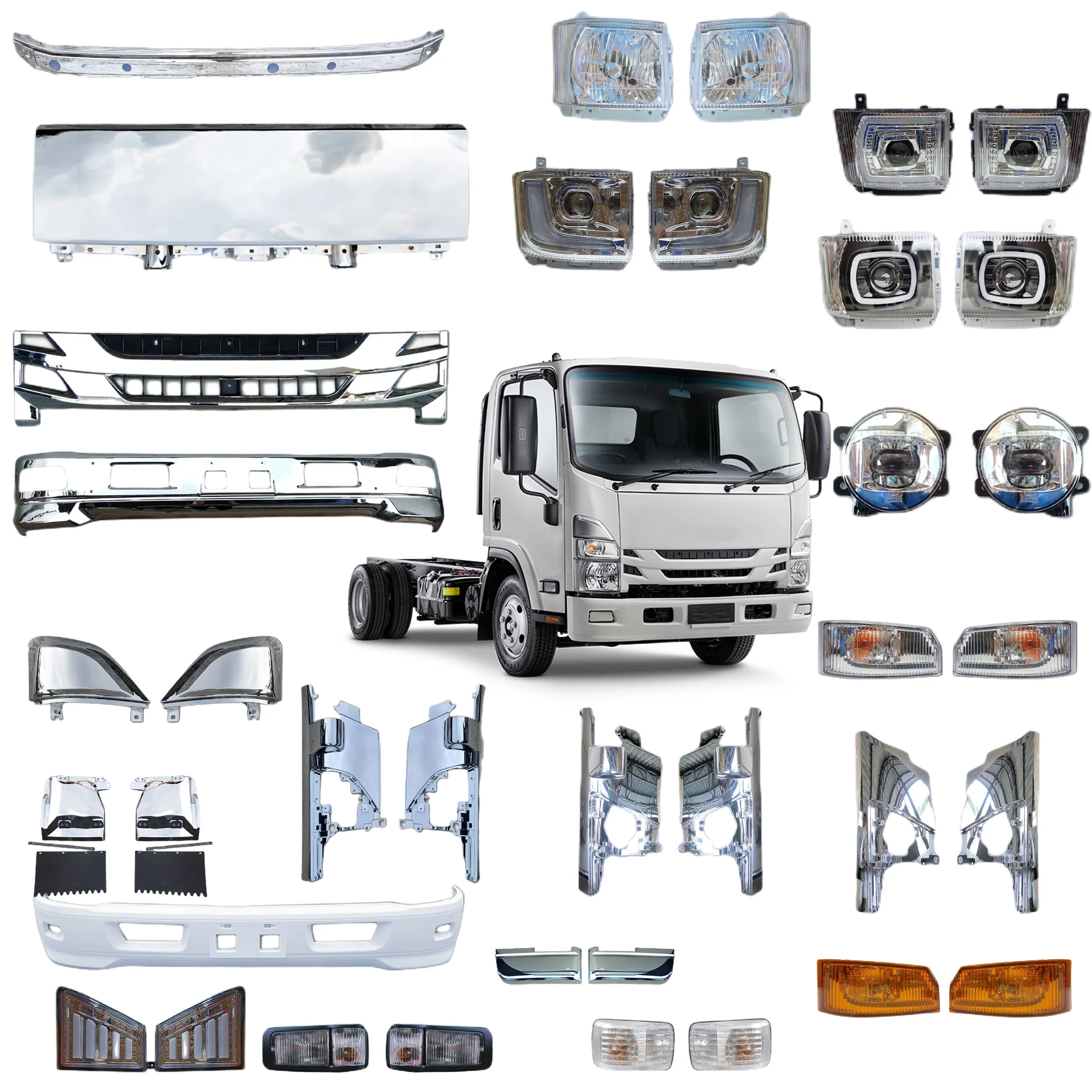 Pour ISUZU camion pièces de rechange chrome ensemble complet pour ISUZU FRR NPR NKR ELF NLR 700P pièces de carrosserie plus de 100 articles pièces de camion lourd