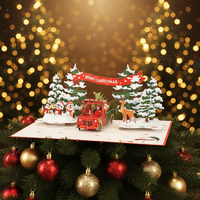 Carte de vœux 3D pop-up en papier, motif maison de Noël, ensemble de cartes d'invitation pour Noël, Nouvel An et fêtes