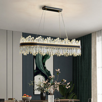 Lustre pendentif en cristal moderne rectangle noir anneau rond Led cercle sur îlot de cuisine
