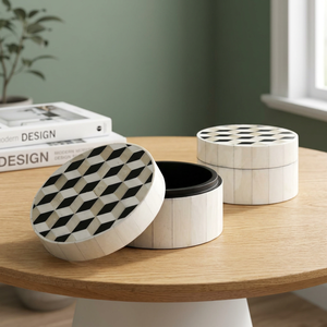 Caja de Regalo Decorativa de Joyería, Redonda, de Madera MDF con Incrustaciones de Hueso Pulido, Ecológica y de Alta Calidad - Product Image 5