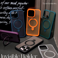 Coque de téléphone magnétique mate en gros, antichoc en acrylique + TPU avec support anneau invisible pour iPhone 16 15 14 13 12 11 OEM