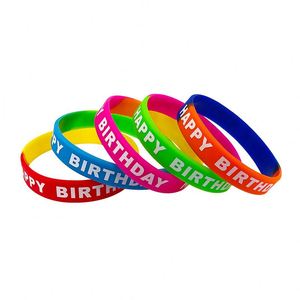Pulseras de Goma de Feliz Cumpleaños, Pulseras Elásticas de Colores, Pulsera de Silicona con Logotipo Personalizado para Fiestas de Cumpleaños de Adultos y Niños - Product Image 5
