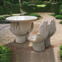 Banc en marbre en forme de main, table ronde en pierre, sculpture animale, chaise pour extérieur, jardin, parc urbain
