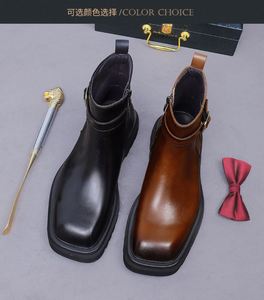 2025 ASTON M.JAZZ Designer Chelsea <b>Pointed</b> Lace-Up Boots Cowhide Business Casual Platform Patchwork Lightweight Anti-Slip - Product Image 2