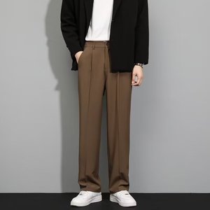 RNSHANGER nuovi pantaloni dritti da uomo alla moda coreani pantaloni larghi in tinta unita Casual drappeggiati larghi grigi larghi pantaloni per uomo - Product Image 6