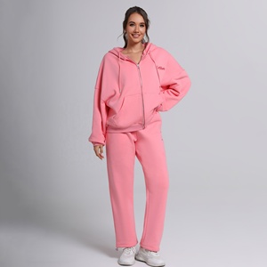Ensemble de Survêtement Oversize Femme, Veste à Capuche à Fermeture Éclair Dorée Intégrale et Pantalon de Survêtement Droit, Doublure Polaire, Deux Pièces pour Gym et Course - Product Image 6